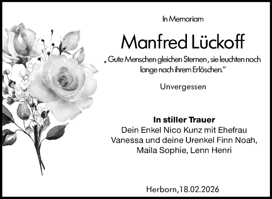 Traueranzeige von Manfred Lückoff von Dill Block