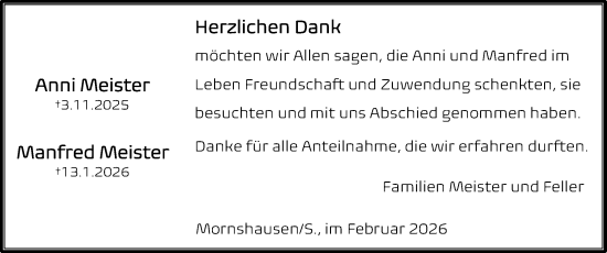 Traueranzeige von Manfred Meister von Hinterländer Anzeiger