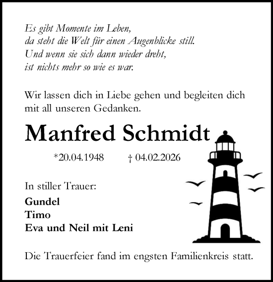 Traueranzeige von Manfred Schmidt von Allgemeine Zeitung Mainz