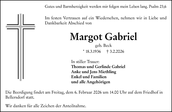 Traueranzeige von Margot Gabriel von Dill Block