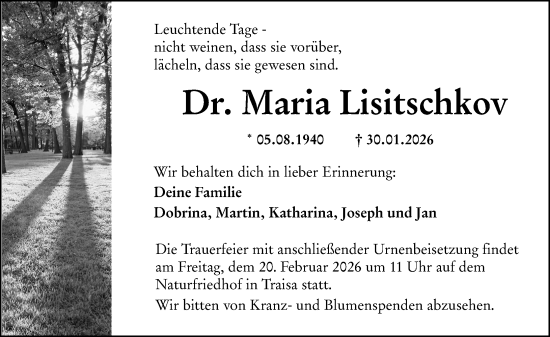 Traueranzeige von Maria Lisitschkov von Darmstädter Echo