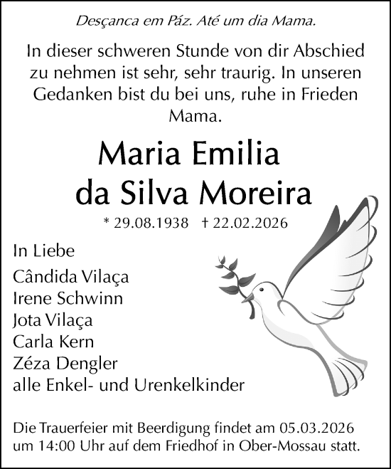 Traueranzeige von Maria Emilia da Silva Moreira von Odenwälder Echo