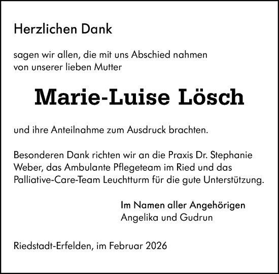 Traueranzeige von Marie-Luise Lösch von Groß-Gerauer Echo
