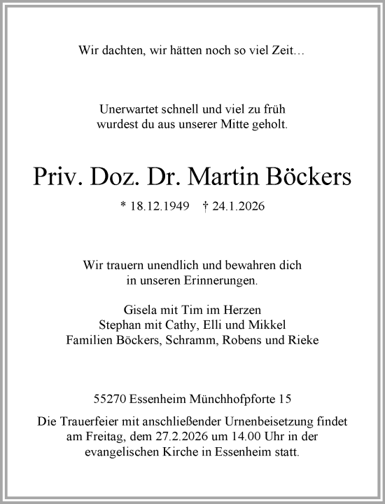 Traueranzeige von Martin Böckers von Allgemeine Zeitung Mainz