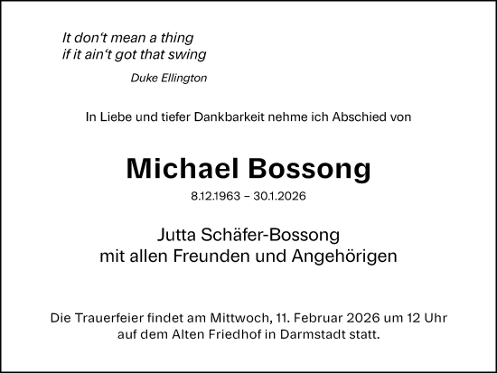 Traueranzeige von Michael Bossong von Darmstädter Echo