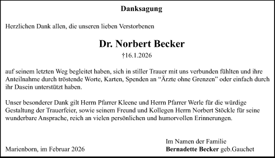 Traueranzeige von Norbert Becker von Allgemeine Zeitung Mainz