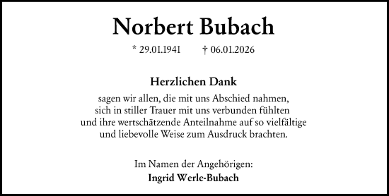 Traueranzeige von Norbert Bubach von Allgemeine Zeitung Mainz