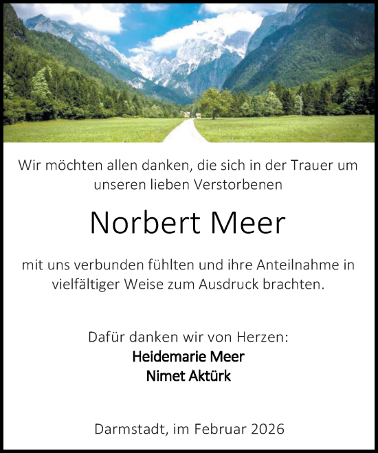 Traueranzeige von Norbert Meer von Darmstädter Echo