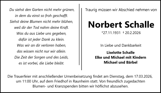 Traueranzeige von Norbert Schalle von Rüsselsheimer Echo