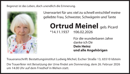 Traueranzeige von Ortrud Meinel von Idsteiner Land/Untertaunus