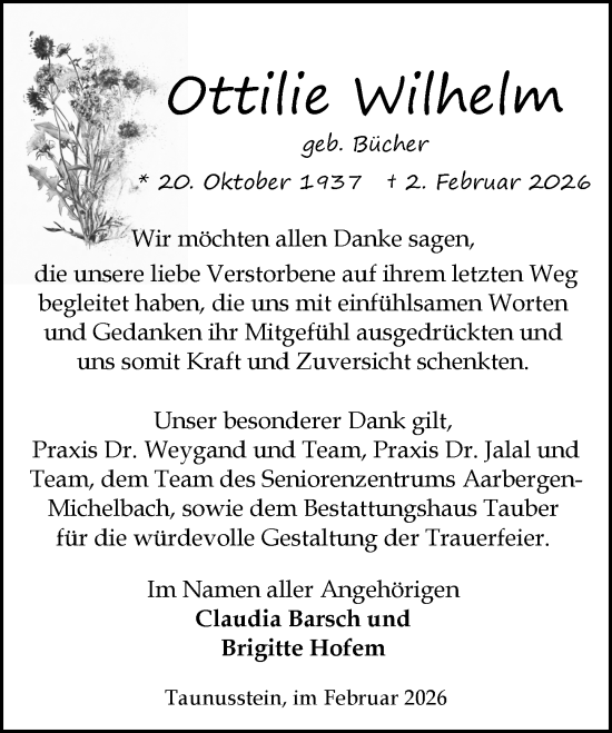 Traueranzeige von Ottilie Wilhelm von Idsteiner Land/Untertaunus