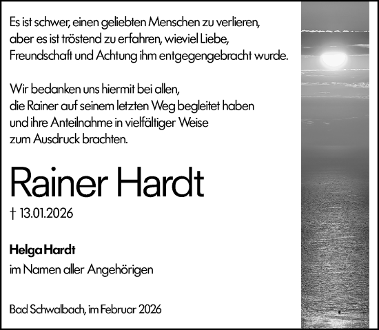 Traueranzeige von Rainer Hardt von Wiesbadener Kurier
