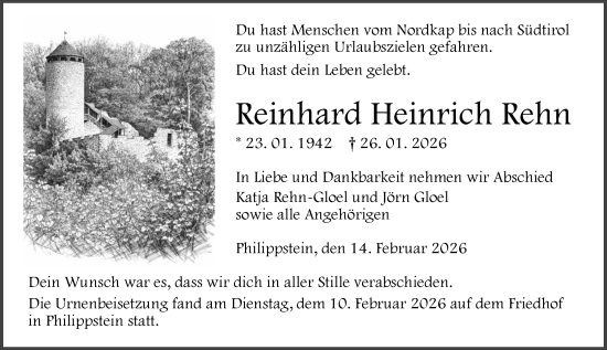 Traueranzeige von Reinhard Heinrich Rehn von Wetzlarer Neue Zeitung