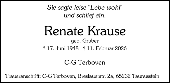 Traueranzeige von Renate Krause von Wiesbadener Kurier