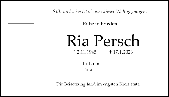 Traueranzeige von Ria Persch von Allgemeine Zeitung Mainz