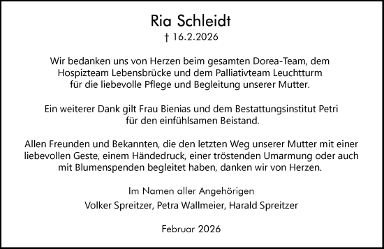 Traueranzeige von Ria Schleidt von Rüsselsheimer Echo