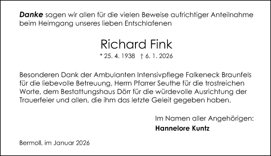 Traueranzeige von Richard Fink von Wetzlarer Neue Zeitung