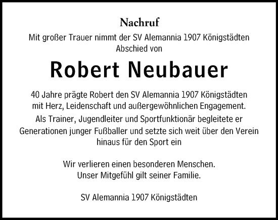 Traueranzeige von Robert Neubauer von Rüsselsheimer Echo
