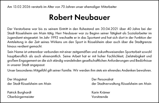 Traueranzeige von Robert Neubauer von Rüsselsheimer Echo