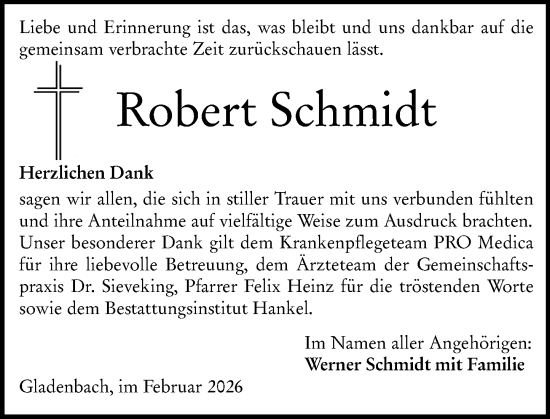 Traueranzeige von Robert Schmidt von Hinterländer Anzeiger