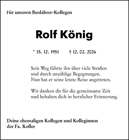 Traueranzeige von Rolf König von Odenwälder Echo