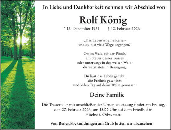 Traueranzeige von Rolf König von Odenwälder Echo