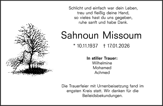 Traueranzeige von Sahnoun Missoum von Odenwälder Echo