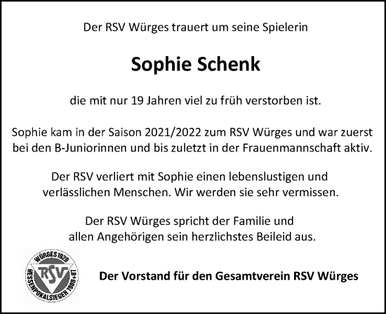 Traueranzeige von Sophie Schenk von Camberger Anzeiger