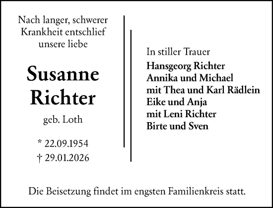 Traueranzeige von Susanne Richter von Allgemeine Zeitung Mainz