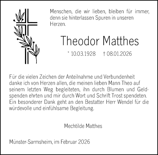 Traueranzeige von Theodor Matthes von Binger-/Ingelheimer Wochenblatt