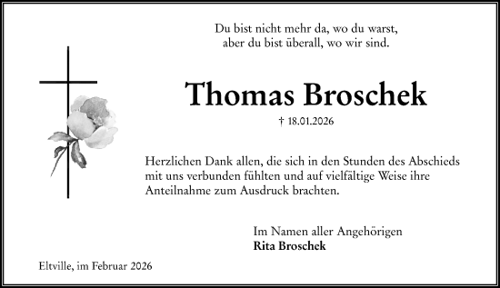 Traueranzeige von Thomas Broschek von Wiesbadener Kurier