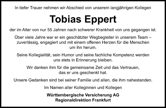 Traueranzeige von Tobias Eppert von Darmstädter Echo