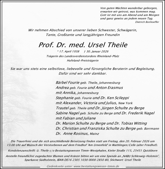 Traueranzeige von Ursel Theile von Allgemeine Zeitung Mainz