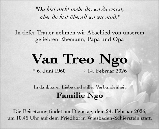 Traueranzeige von Van Treo Ngo von Wiesbadener Kurier