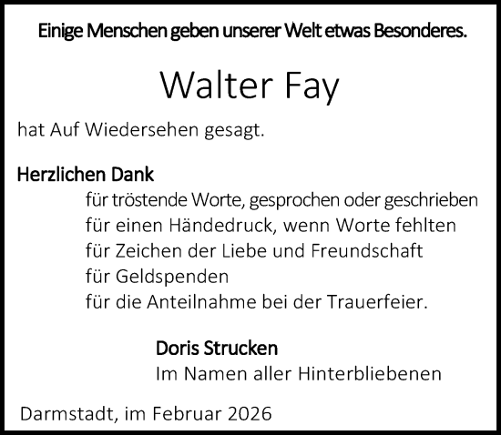 Traueranzeige von Walter Fay von Darmstädter Echo