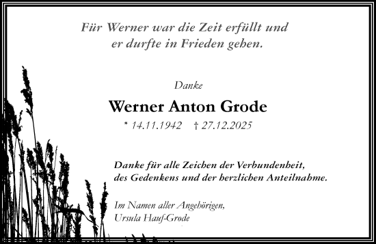 Traueranzeige von Werner Anton Grode von Allgemeine Zeitung Mainz