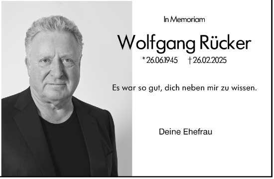 Traueranzeige von Wolfgang Rücker von Wiesbadener Kurier