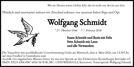 Traueranzeige von Wolfgang Schmidt von Wormser Zeitung