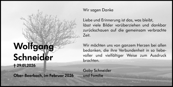 Traueranzeige von Wolfgang Schneider von Darmstädter Echo