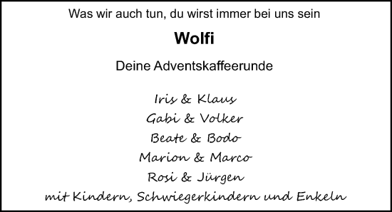 Traueranzeige von Wolfi  von Darmstädter Echo