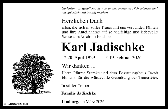 Traueranzeige von Karl Jadischke 