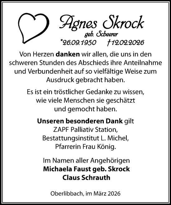 Traueranzeige von Agnes Skrock von Idsteiner Land/Untertaunus