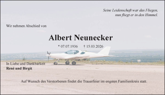 Traueranzeige von Albert Neunecker von Allgemeine Zeitung Mainz
