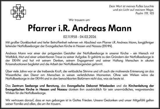 Traueranzeige von Andreas Mann von Wiesbadener Kurier