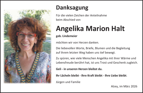 Traueranzeige von Angelika Marion Halt von Allgemeine Zeitung Alzey