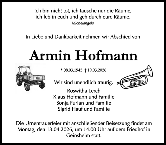 Traueranzeige von Armin Hofmann von Groß-Gerauer Echo