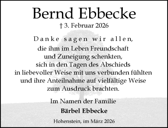 Traueranzeige von Bernd Ebbecke von Wiesbadener Kurier