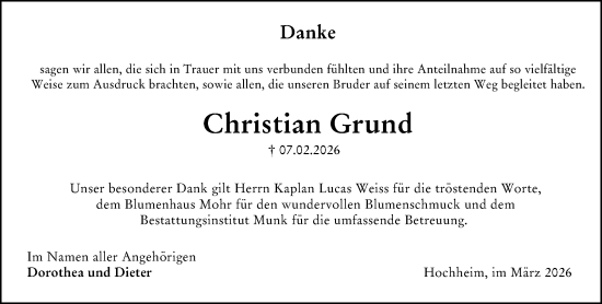 Traueranzeige von Christian Grund von Hochheimer Zeitung