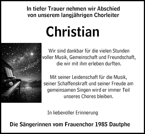 Traueranzeige von Christian Stark von Hinterländer Anzeiger