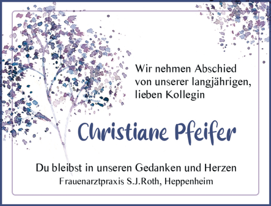 Traueranzeige von Christiane Pfeifer von Starkenburger Echo